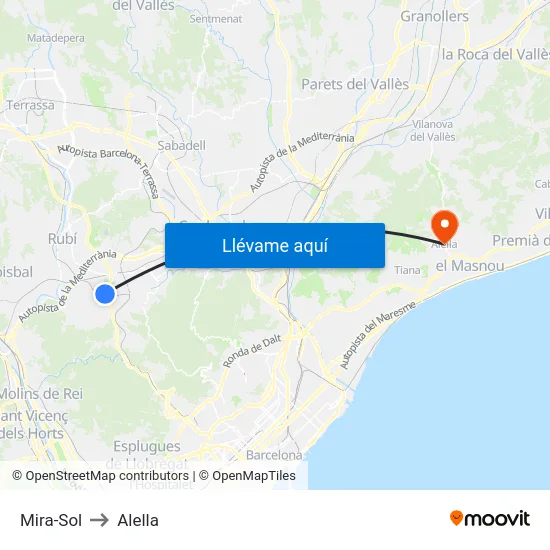 Mira-Sol to Alella map