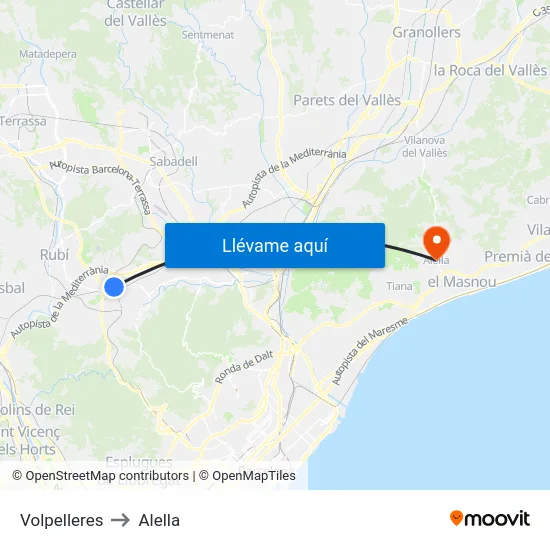 Volpelleres to Alella map