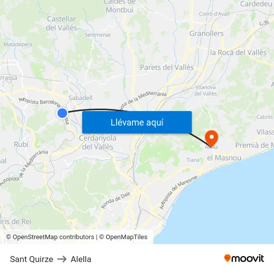 Sant Quirze to Alella map