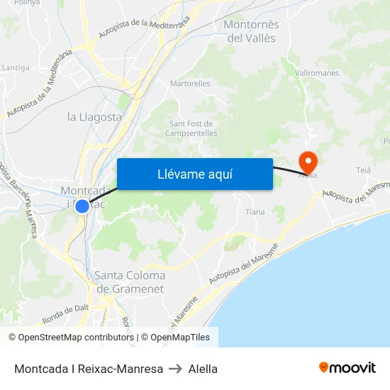 Montcada I Reixac-Manresa to Alella map