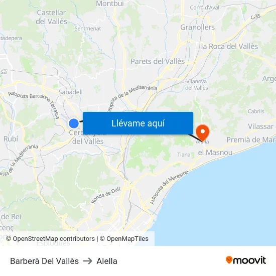 Barberà Del Vallès to Alella map