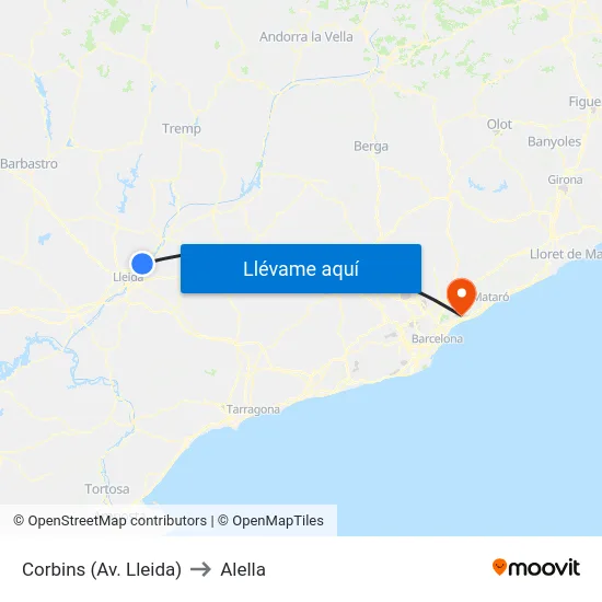 Corbins (Av. Lleida) to Alella map