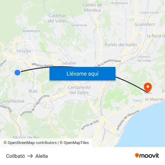 Collbató to Alella map
