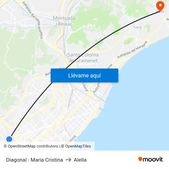 Diagonal - Maria Cristina to Alella map