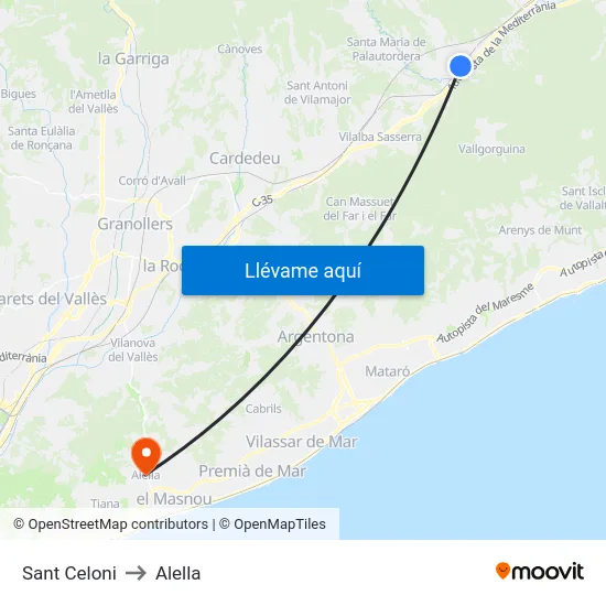 Sant Celoni to Alella map