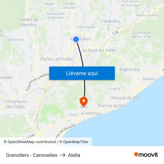 Granollers - Canovelles to Alella map