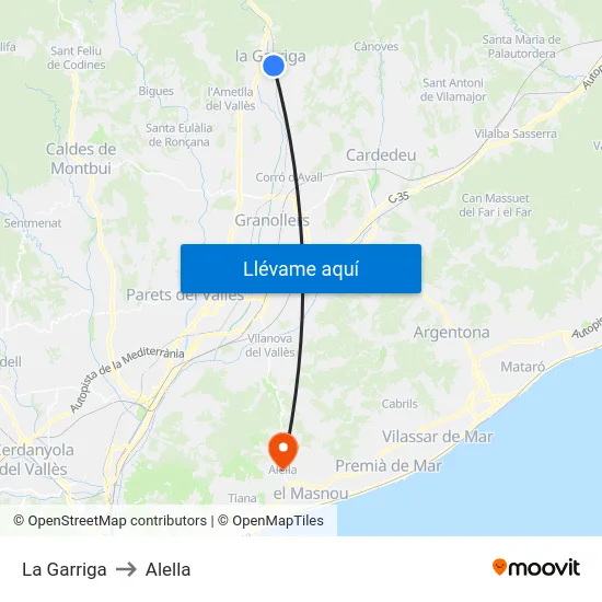 La Garriga to Alella map