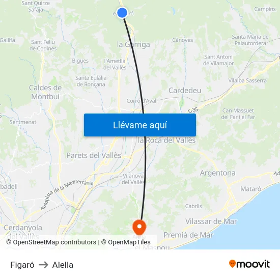 Figaró to Alella map