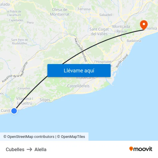 Cubelles to Alella map