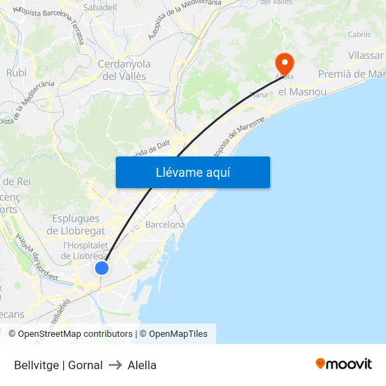 Bellvitge | Gornal to Alella map