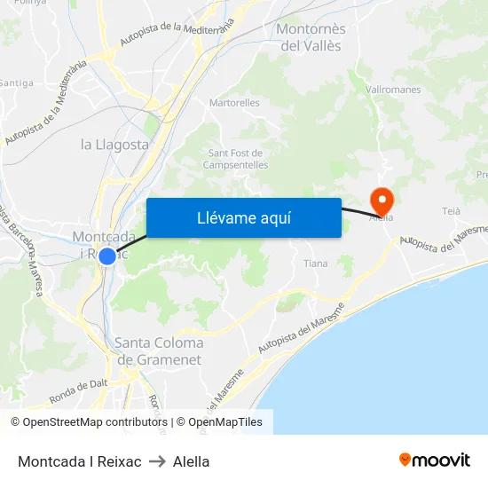 Montcada I Reixac to Alella map