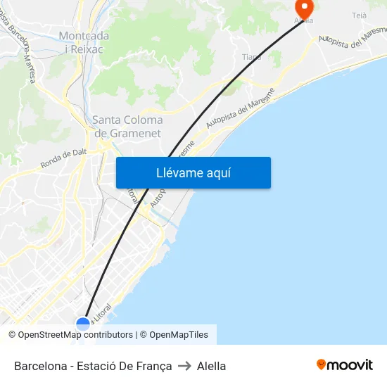 Barcelona - Estació De França to Alella map