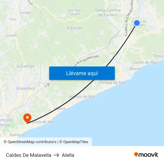 Caldes De Malavella to Alella map