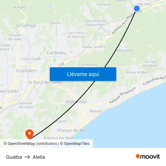 Gualba to Alella map