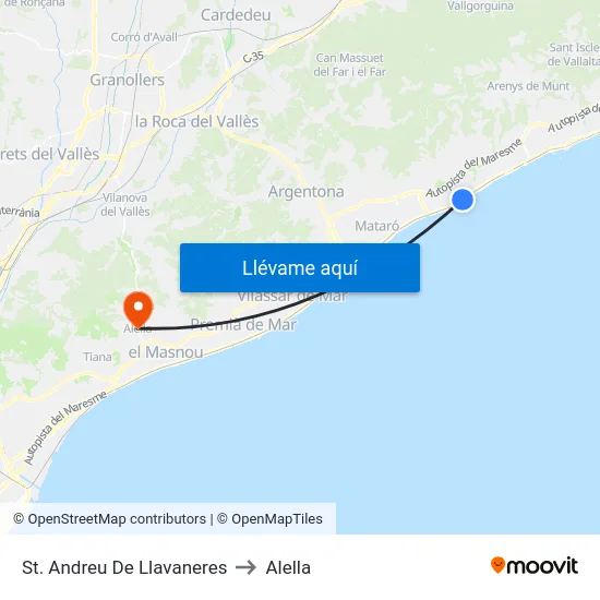 St. Andreu De Llavaneres to Alella map