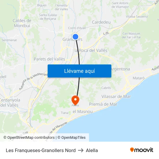Les Franqueses-Granollers Nord to Alella map