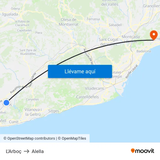 L’Arboç to Alella map