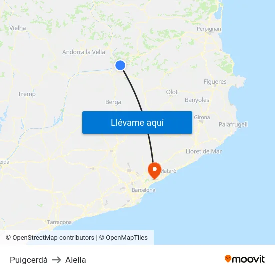 Puigcerdà to Alella map