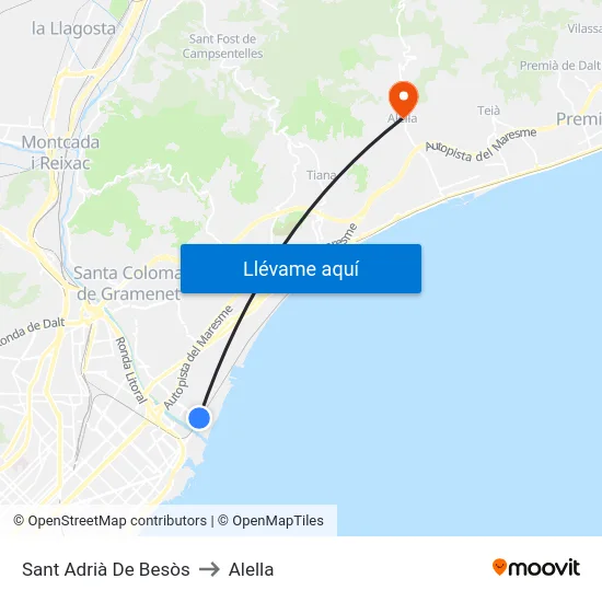 Sant Adrià De Besòs to Alella map