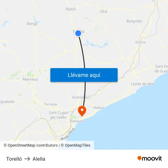 Torelló to Alella map