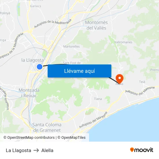 La Llagosta to Alella map