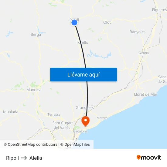 Ripoll to Alella map