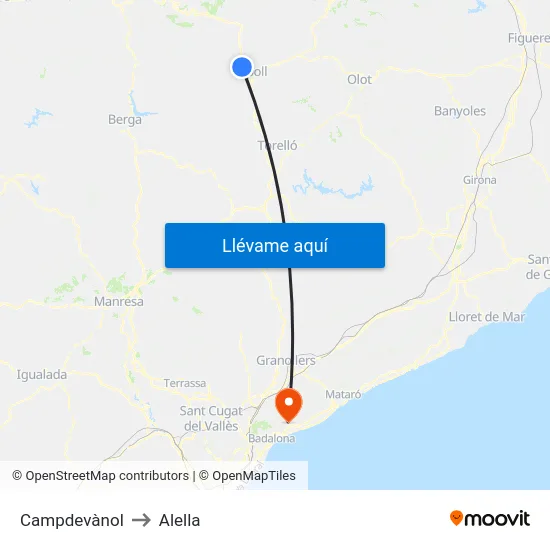 Campdevànol to Alella map