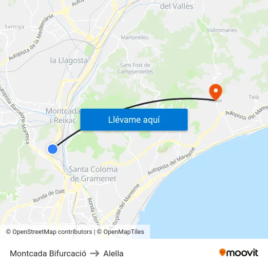 Montcada Bifurcació to Alella map