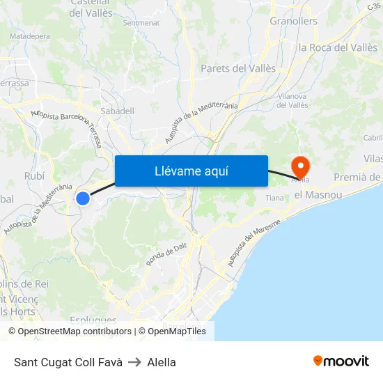 Sant Cugat Coll Favà to Alella map