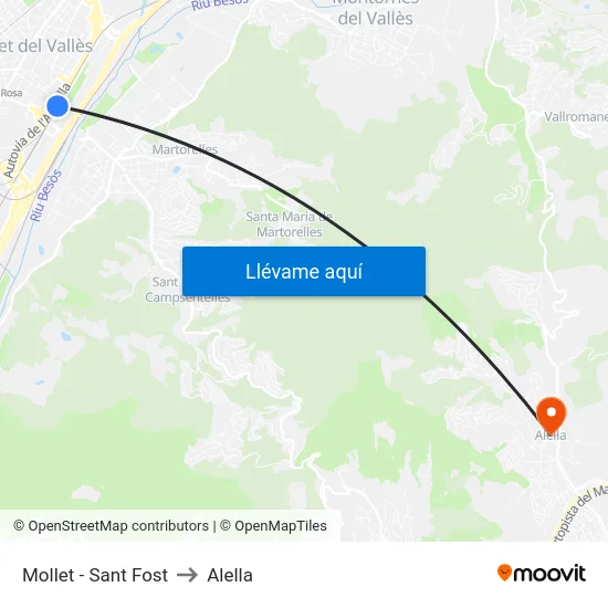Mollet - Sant Fost to Alella map