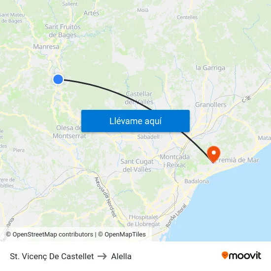 St. Vicenç De Castellet to Alella map