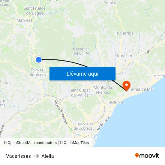 Vacarisses to Alella map