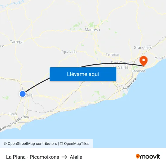 La Plana - Picamoixons to Alella map