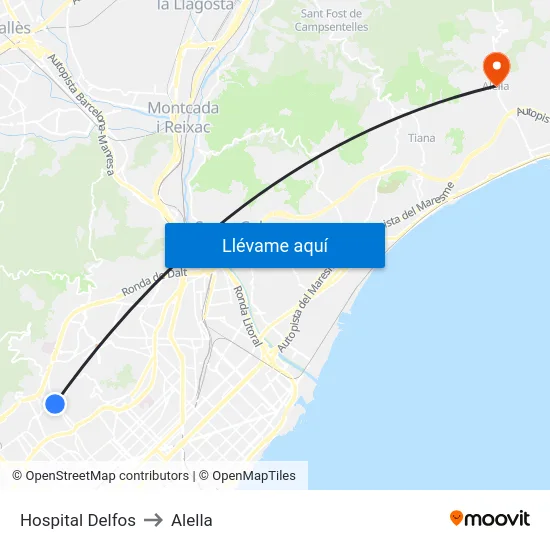 Hospital Delfos to Alella map