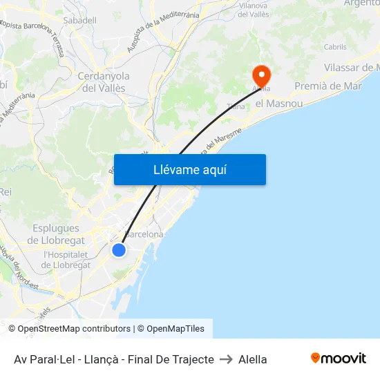 Av Paral·Lel - Llançà - Final De Trajecte to Alella map