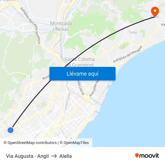 Via Augusta - Anglí to Alella map