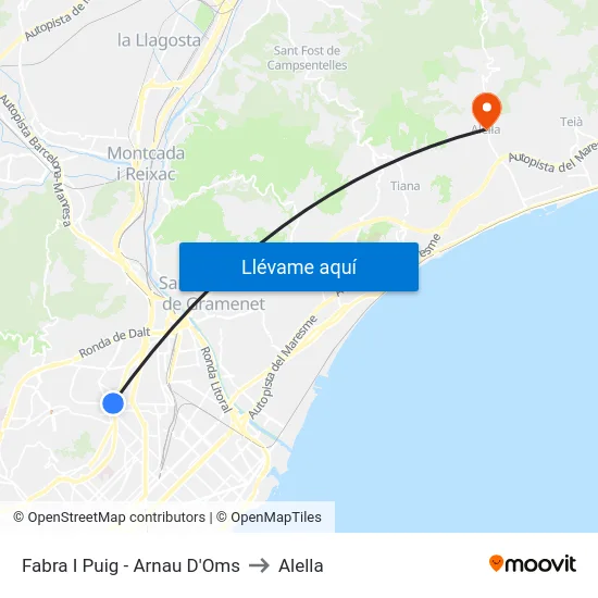 Fabra I Puig - Arnau D'Oms to Alella map