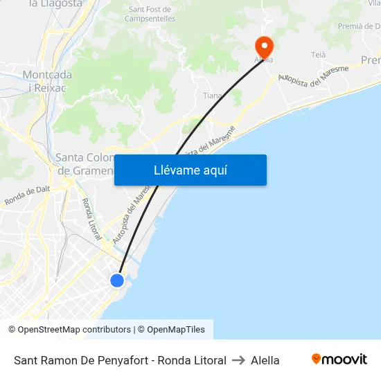 Sant Ramon De Penyafort - Ronda Litoral to Alella map