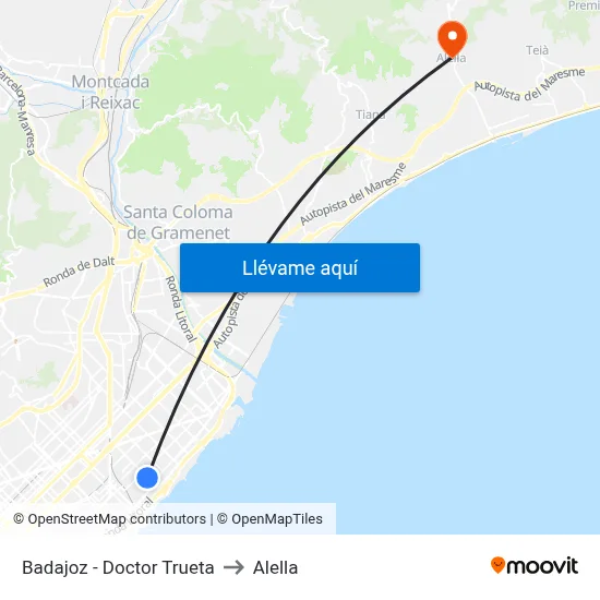 Badajoz - Doctor Trueta to Alella map