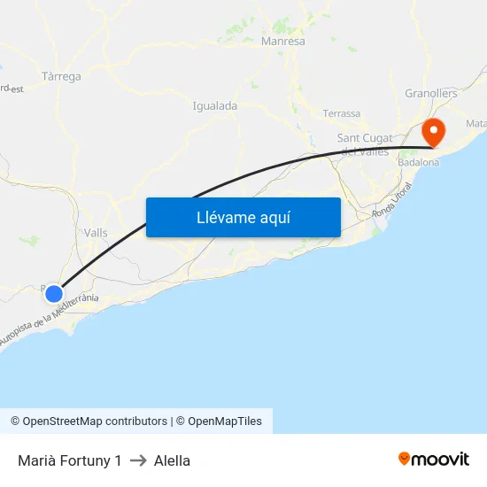 Marià Fortuny 1 to Alella map