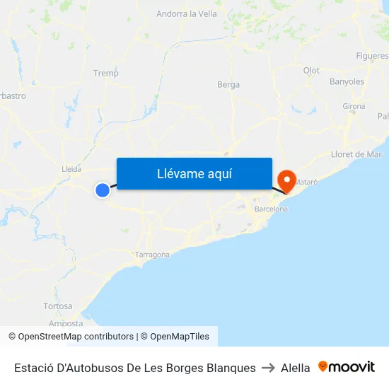 Estació D'Autobusos De Les Borges Blanques to Alella map