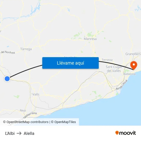 L'Albi to Alella map