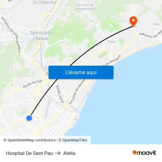 Hospital De Sant Pau to Alella map