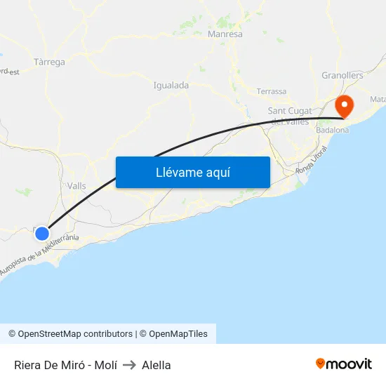 Riera De Miró - Molí to Alella map