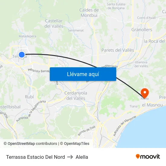 Terrassa Estacio Del Nord to Alella map