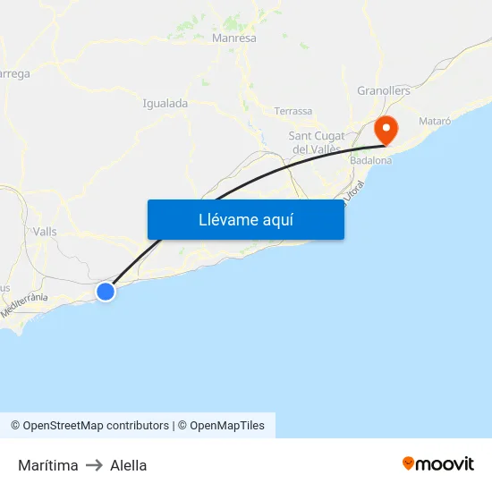 Marítima to Alella map