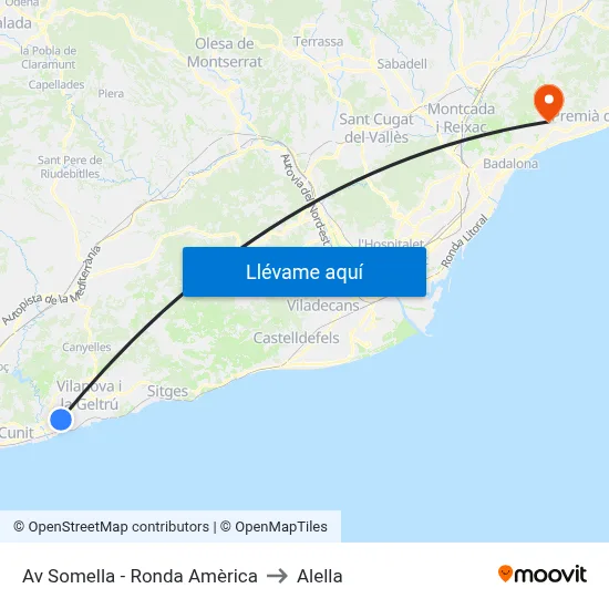 Av Somella - Ronda Amèrica to Alella map