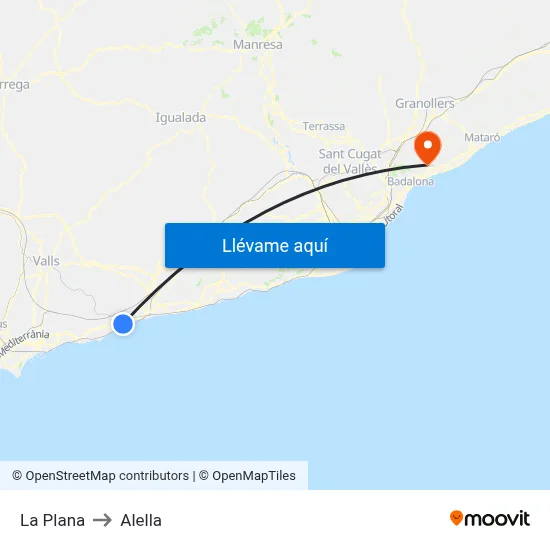 La Plana to Alella map