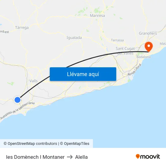 Ies Domènech I Montaner to Alella map