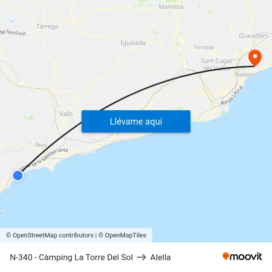 N-340 - Càmping La Torre Del Sol to Alella map